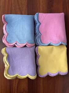 Servilletas de Algodón Bordadas a Mano, Decoración Clásica de Mesa, Colores Pastel, Lavables a Máquina, Cuadradas, 10 Piezas, Borde Festoneado - Product Image 4