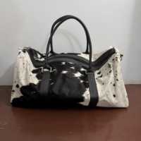 Bolsa de Viaje de Piel de Vacuno con Pelo, Estilo Premium, Bolsa de Fin de Semana, Gran Capacidad, Ligera, Plegable