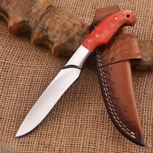 Cuchillo de caza de acero inoxidable forjado a mano con pulido espejo, 58 HRC, punta de gota, grado industrial, afilado como una navaja, mango de micarta y cuero. - Product Image 1