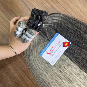 Extensions de cheveux vierges gris sel et poivre, mèches de cheveux vierges vietnamiennes - 100% cheveux humains - Lisses et ondulés naturels, prêts à être expédiés - Product Image 2