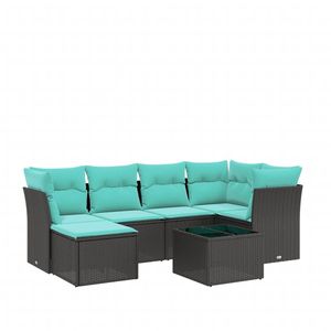 Set Divano da Esterno a 7 Pezzi in Polyrattan Nero con Cuscini - Elegante Arredamento da Giardino - Product Image 2