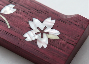 Repose-cuillère en bois avec incrustation de nacre, motif floral, brun rougeâtre, support à couverts pour cuisine et salle à manger - Product Image 2