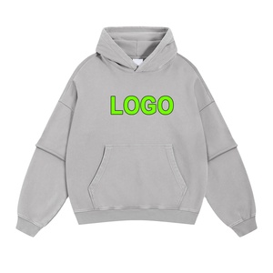 Sudadera con capucha lavada vintage de 430g personalizada al por mayor, ropa de calle pesada, sudaderas con capucha de manga doble de tela de rizo francés de algodón 100% - Product Image 3