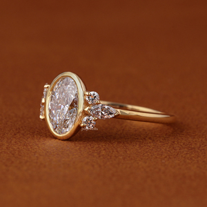 IGI Certified Oval Cut Lab Grown Diamond Bezel Set Engagement <b>Ring</b> 14k Solid Gold Cluster Promise <b>Ring</b> - Product Image 3