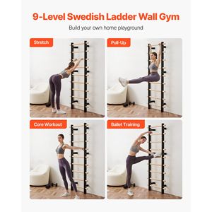 Scala Svedese a 9 Livelli, Trainer a Sospensione, Capacità di Carico 330LBS, in Legno Massello e Acciaio al Carbonio, Attrezzo da Ginnastica a Muro - Product Image 2