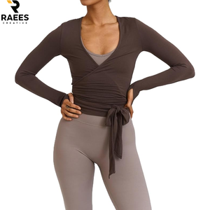 Shinbene - Tops cruzados con lazo frontal para mujer, bolero de manga larga, cárdigan corto, tops para yoga, ballet, pilates - Product Image 1