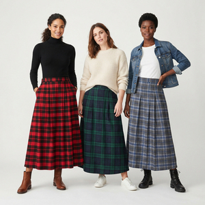 Jupes longues d'hiver pour femmes, 100% coton, longueur cheville, tissu doux et respirant, coupe ajustée, vêtements décontractés à la mode - Product Image 1