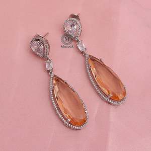 Vintage Gold Plated Drop Hoop Earrings with Zircon and Pearl for Party Engagement - Product Image 1