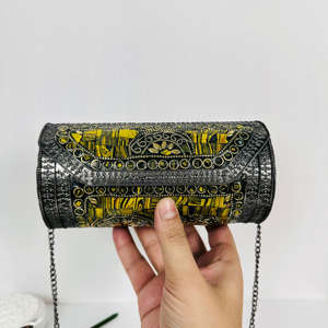 Antique <b>Yellow</b> Mosaic Aluminium Clutch Bag Modern Polished Sculpture Beaded Evening Party Customized Shape Gold-Plated Crafted - Product Image 1