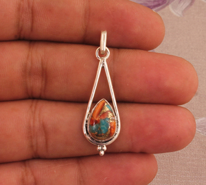 925 Sterling Silver Vintage Oyster Copper Turquoise Pendant Natural Gemstone Handmade Jewelry Wholesale <b>Boho</b> Statement <b>Necklace</b> - Product Image 2