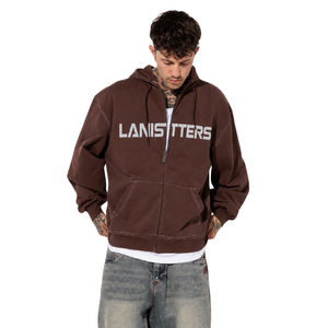 Sweat-shirt à capuche zippé intégral pour homme, coupe oversize, style streetwear, avec poches kangourou, fabrication OEM, broderie, usine - Product Image 1