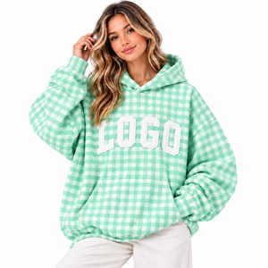 Sweat-shirt décontracté pour femme, coupe oversize, à carreaux violets, avec logo blanc imprimé sur le devant, manches classiques, idéal pour l'automne – Meilleur prix - Product Image 6