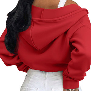 Vente en gros de sweat à capuche court gris personnalisé pour femme, en molleton de coton uni, style streetwear, coupe ample - Product Image 3