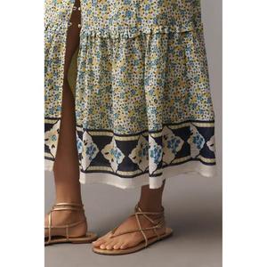 ชุดเดรสลำลองสไตล์โบฮีเมียนลายดอกไม้สำหรับผู้หญิง  ผ้าฝ้ายรอยัลซีคอตตอน  ทรงเอวธรรมชาติ  ความยาวปานกลาง  ลายเรียบหรู - Product Image 2