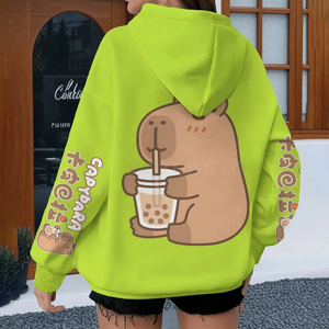 Sweat-shirt à capuche à manches longues pour femmes et hommes, design de dessin animé, printemps automne, animal amusant Capybara, pull pour filles, sweat-shirt mignon - Product Image 4