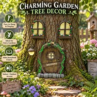 Ensemble de décorations d'arbre de jardin féerique, lumineuses dans le noir, avec porte, fenêtres et lampe en forme de gland, ornement en résine pour l'extérieur