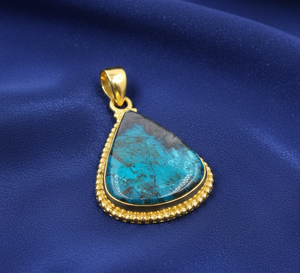 Colgante Grande de Crisocola Azul con Plata de Ley 925, Chapado en Oro Rosa y Oro Amarillo, Joyería Boho Hecha a Mano para Ella - Product Image 4