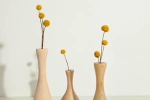 Vase en bois massif artisanal, finition rustique, design moderne pour fleurs artificielles, décoration de mariage, bureau, intérieur contemporain - Product Image 2