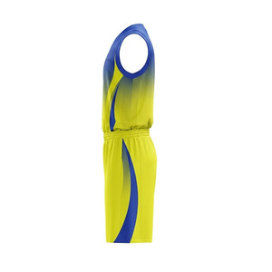 Conjunto de Uniforme de Baloncesto para Hombre, Camiseta sin Mangas con Cuello en V, Degradado Azul y Amarillo, Poliéster que Absorbe la Humedad - Product Image 6