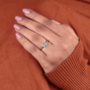 Radiant Cut Lab Grown Diamond Solitaire Ring 14K White Gold Bezel Set East West Engagement Ring Handmade <b>Bridal</b> Ring Wholesale - Product Image 2