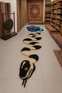 Luxury Handmade Woolen <b>Carpet</b> for Home Eco-Friendly black and golden snake pattern for home and office decor - Product Image 5