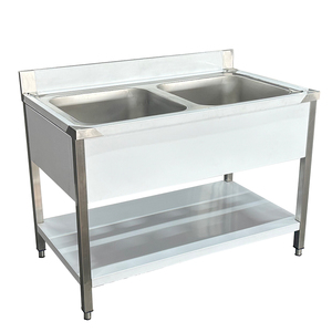 Évier de cuisine commercial en acier inoxydable à double bac avec égouttoir, unité de cuisine professionnelle - Product Image 1