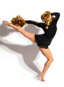 Uniforme de porristas negro de primera clase con pedrería dorada, logotipo personalizado, conjunto de malla larga para equipos de animación - Product Image 3