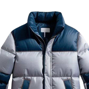 Men's <b>Silver</b> Blue Color Blocking Puffer <b>Jacket</b> Windproof Zipper Closure Casual Winter Coat Stand Collar Regular Fit - Product Image 3