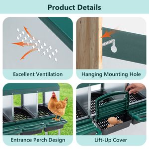 Green 4-Hole Chicken <b>Nest</b> with Legs and Cover <b>Protective</b> Animal Cage for Eggs - Product Image 3