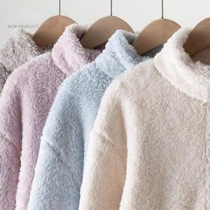 Ensemble de pyjama en polaire pour femmes, manches longues, couleur unie, fermeture éclair, vêtements de nuit confortables pour l'hiver, longueur intégrale, tricot doux, 100% polyester - Product Image 6