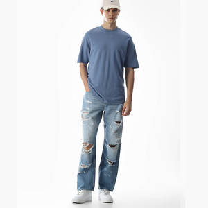 กางเกงยีนส์ทรงวินเทจสไตล์ไฮสตรีทปี 2026 สำหรับผู้ชาย แบบขาดเซอร์ๆ ขากว้าง ขอบดิบ ทรงขาบาน - Product Image 4