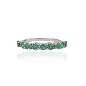 Nouvelle conception, bague demi-éternité minimaliste à coupe ronde avec pierres précieuses d'émeraude naturelle, bijoux fins pour occasions spéciales - Product Image 1