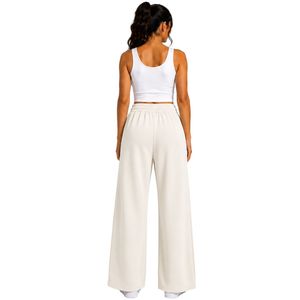 Custom <b>White</b> Wide Leg Sweatpants Women Elastic Waist Loose Fit Cotton Fleece <b>Trousers</b> Oversized Lounge Pants Casual Streetwear - Product Image 2