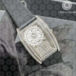 Charm Jewells Montre de luxe pour femme en acier inoxydable, boîtier tonneau de 38 mm, lunette sertie de diamants, quartz analogique, fermoir pliant - Product Image 5
