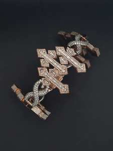 Luxury Two Tone Gold <b>Stacked</b> Cross Link <b>Bracelet</b> Baguette Lab Grown Diamond Pave Setting Iced Out Hip Hop Religious Triple Charm - Product Image 3