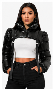 Women's Extra <b>Cropped</b> <b>Puffer</b> <b>Jacket</b> High Neck Zip Up Bubble Coat with Adjustable Straps Lightweight Fashion Outerwear - Product Image 2