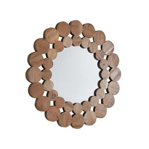 Miroir mural rond de style moderne pour la décoration de la maison, avec cadre en bois de manguier massif et bordure extérieure en métal noir, au prix le plus bas. - Product Image 4