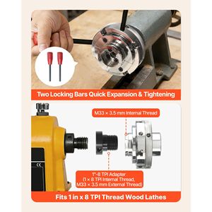 Ensemble de mandrins pneumatiques pour tour à bois de 4 pouces - 4 mâchoires auto-centrantes avec adaptateur de filetage 1'' x 8TPI et 4 mâchoires rondes/étagées/en forme de broche - Product Image 6