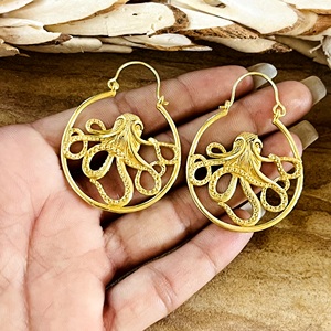 Unique Design Boho <b>Octopus</b> Hoop <b>Earrings</b> Tribal Brass <b>Earrings</b> for Women 18k Gold Plated Animal Jewelry for Wholesale/OEM/ODM - Product Image 4