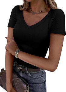 Tenue confortable pour femme, idéale pour les boutiques, haut décontracté à col en V et manches courtes - Product Image 3
