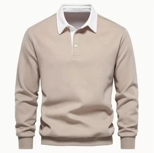 Relaxed Modern Comfortable Durable Wholesale <b>Men</b> <b>Long</b> <b>sleeve</b> <b>polo</b> t <b>shirt</b> Slim Fit Solid Color Soft Stretch Breathable - Product Image 3