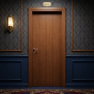 Puerta Interior de Madera Sólida Precolgada Color Nogal con Aislamiento Acústico para Hotel, Villa, Dormitorio, Baño y Cocina - Product Image 5