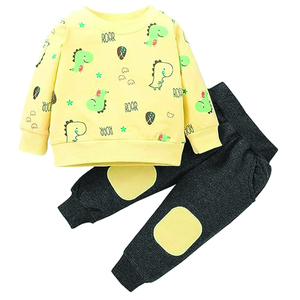 Sweatshirts à capuche à manches longues avec motif dinosaure pour bébés filles et garçons pulls 2 en 1 pantalons ensembles de tenues de sport - Product Image 1
