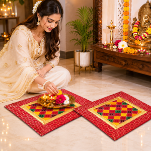 Handmade Pooja Aasan Mats for Worship Set of 2 Traditional Indian Prayer Mats for Temple Home <b>Mandir</b> Decoration and Festival Use - Product Image 6