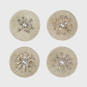 Sous-verre brodé à la main avec perles pour intérieurs élégants, sous-verre décoratif de luxe en perles de rocaille pour la maison et le bureau - Product Image 1