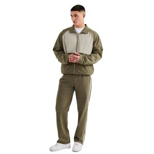 Custom logo <b>Nylon</b> Panel Funnel Neck Track Jacket & Jogger Khaki Soft <b>Fabric</b> Tracksuit for men - Product Image 1