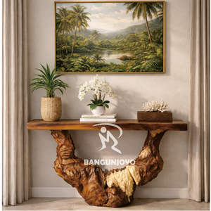 Mesa Consola Moderna Ecológica Hecha a Mano de Madera Maciza con Almacenamiento, Diseño Minimalista para Sala de Estar - Product Image 1