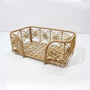 Rectangular Woven Fiber Pet <b>Bed</b> With Geometric Pattern Breathable Removable Cushion Indoor <b>Dogs</b> <b>Sofa</b> Style - Product Image 5