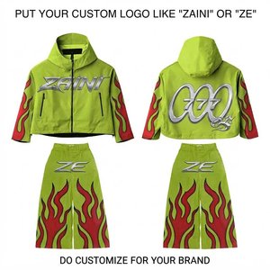 Conjunto Cortavientos de Poliéster/Nylon de 280 GSM de Calidad Premium Zaini Enterprises, Chaqueta y Pantalones Verde Neón y Rojo, Logotipo Personalizado, para Hombre - Product Image 1