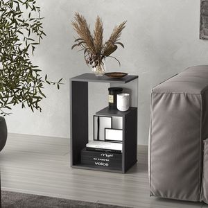 Mesa auxiliar Everet de 25 pulgadas de alto con 3 niveles y estantes abiertos, mesita de noche Onix blanca - Product Image 1